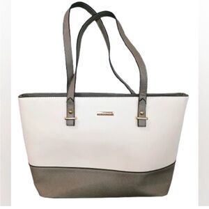 Elim & Paul two-tone gray and white faux leather tote bag.